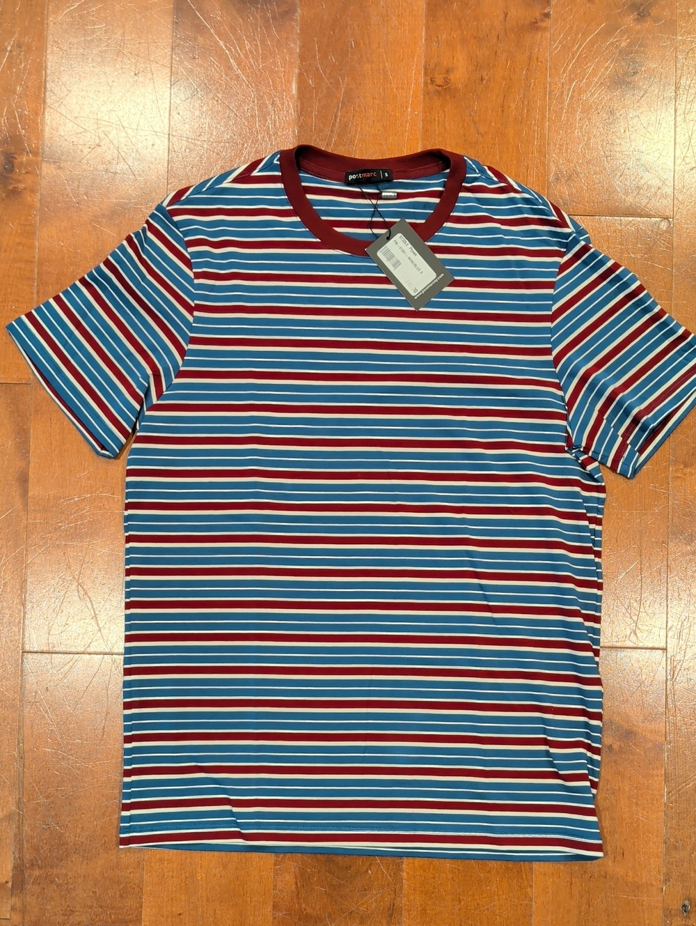 Men's Striped Crew Neck T-Shirt - Blue & Burgundy